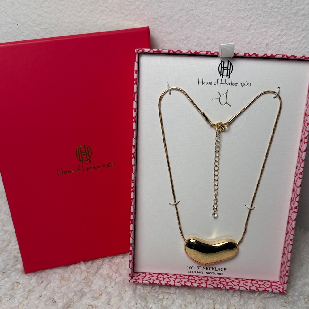 House of Harlow 1960 Gold Tone Puffed Heart Snake Chain Necklace 16-19 inch